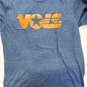 Blue T-Shirt with Orange Graphic
